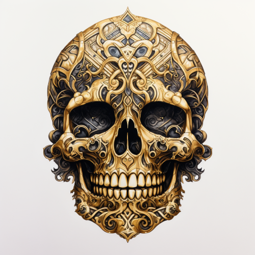 Ancient golden idol shaped skull artwork