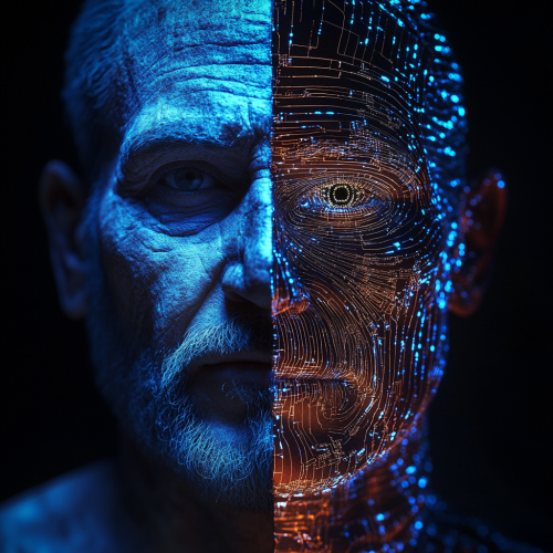Split Image Ancient Man Cyborg Split Image Ancient Man Cyborg