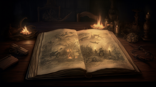 Detailed drawing of monsters from ancient book