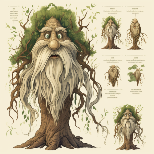 Illustration of Ancient Willow Tree Character with Expressive Face