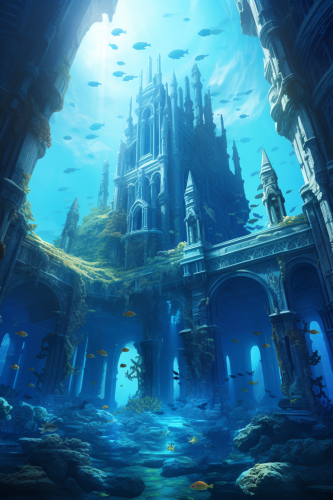 Ancient Atlantis city beneath the serene sea Ancient Atlantis city beneath the serene sea