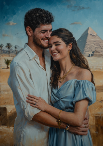 Ancient Egyptian Costume with Pyramids and Couple
