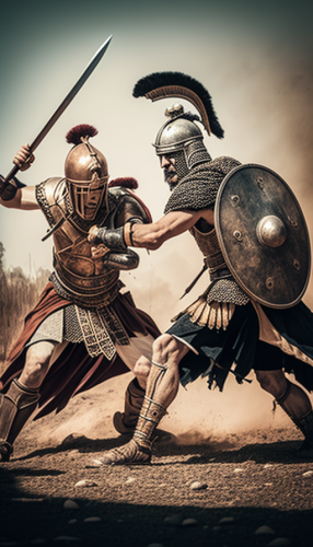 Ancient two armys fighting warriors clash