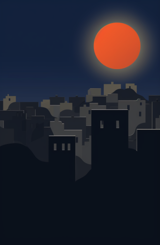Ancient walled city with two moons