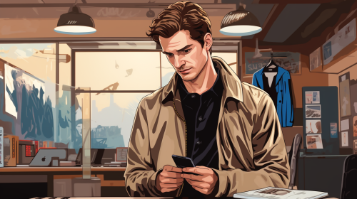 Andrew Garfield amazed in smartphone store