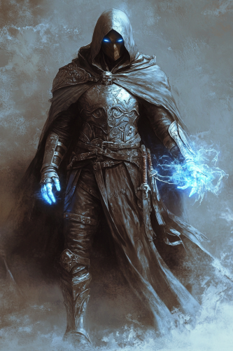 Android wearing medieval armor cape