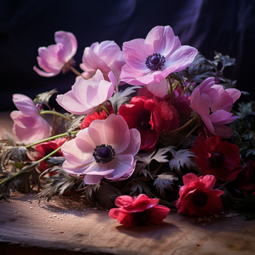 Anemone flowers resting on a table