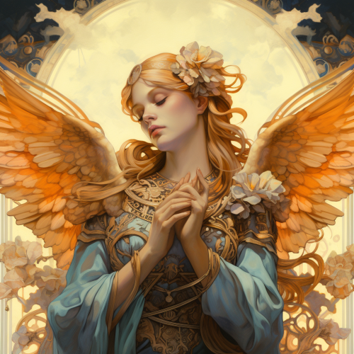 Angel holding bowls in a cartoon style