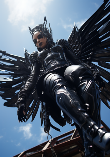 Angel punk woman with black robot wings