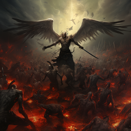 Mighty angel battling zombie hordes