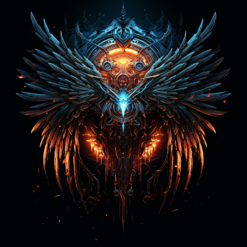 Cyberpunk angel wings in darkness between stars