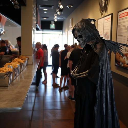 Angel of Death waiting in line at Chipotle Angel of Death waiting in line at Chipotle