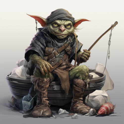 Angry D&D Goblin with Dog-Catching Equipment