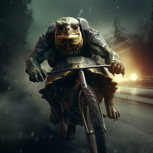 Angry turtle riding road bike illustration