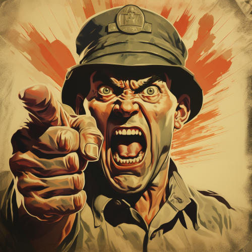 Angry military personnel in intense close-up