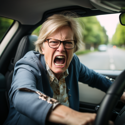 Angry woman in road rage driving Angry woman in road rage driving