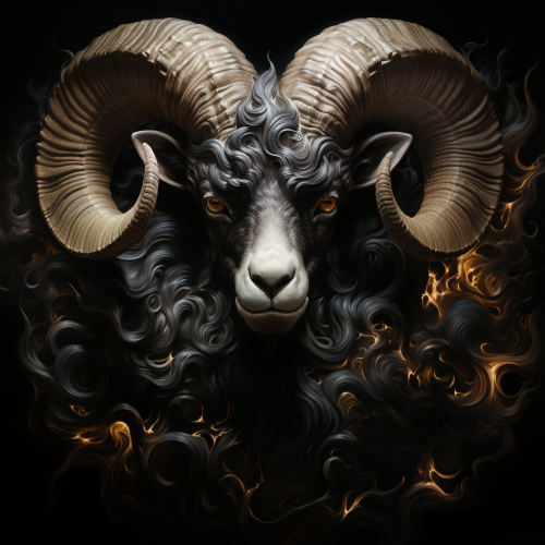 Dark and powerful animal ram in shadow realm