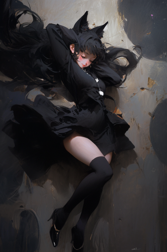 Anime Mouse Girl with Long Hair and Black Dress Anime Mouse Girl with Long Hair and Black Dress