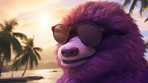 Purple anime Pepe meme on vacation