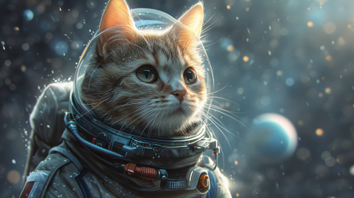 Anime Cat Space Suit Stars Planets
