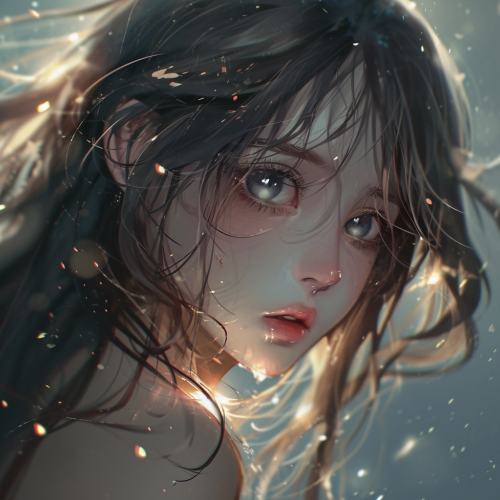 Anime woman with sparkling eyes of wonder and reverie