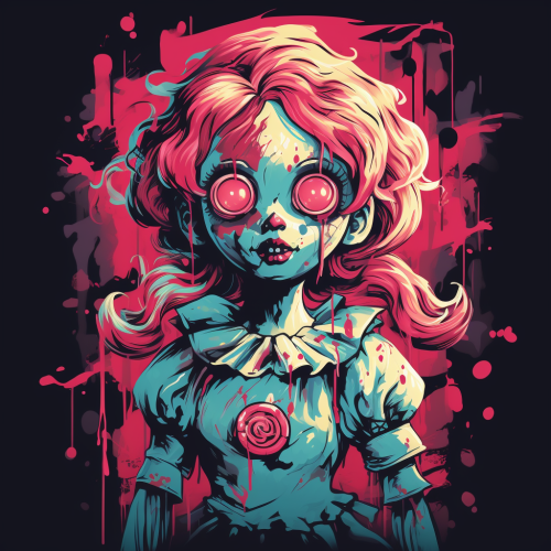 Annabelle doll in 90s cartoon style