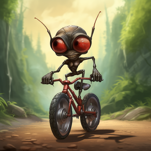 Energetic ant enjoying a bicycle ride