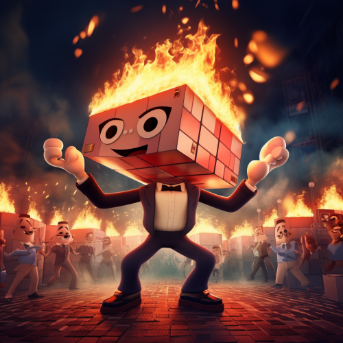 Dancing cube in front of movie theater