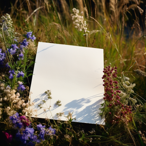 Antique blank paper in field with wildflowers