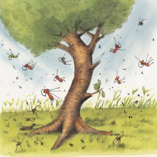 Three ants flying in a small tornado