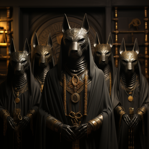 Iconic Anubis and Sekhmet with Staff of Set and Ankh