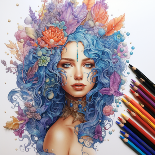 Beautiful Aquarius Girl with Colored Pencil Art