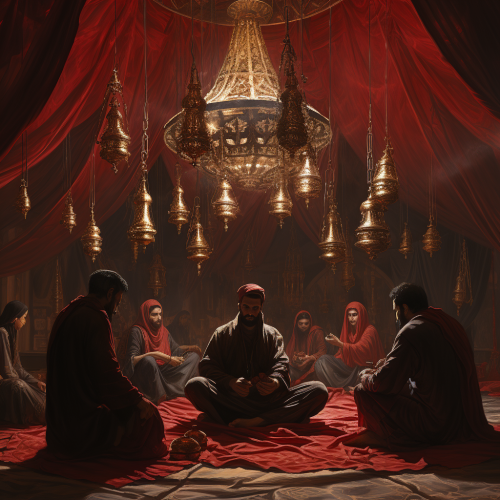 Group meditating in Arabic-style tent