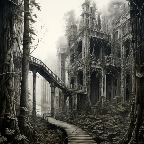 Architectural forest drawing illustration