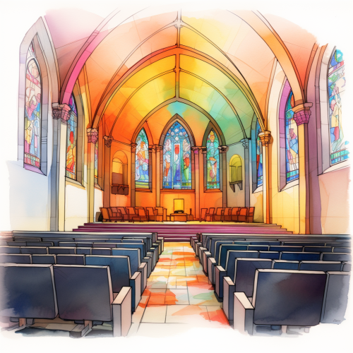 Colorful architectural projector screen inside church Colorful architectural projector screen inside church