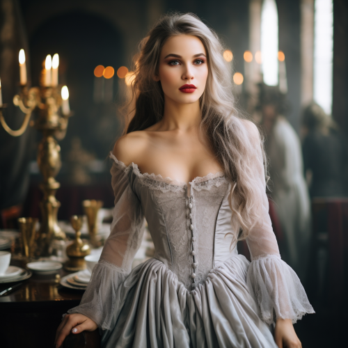Renaissance Aristocratic Woman in Gray Tulle Dress Renaissance Aristocratic Woman in Gray Tulle Dress