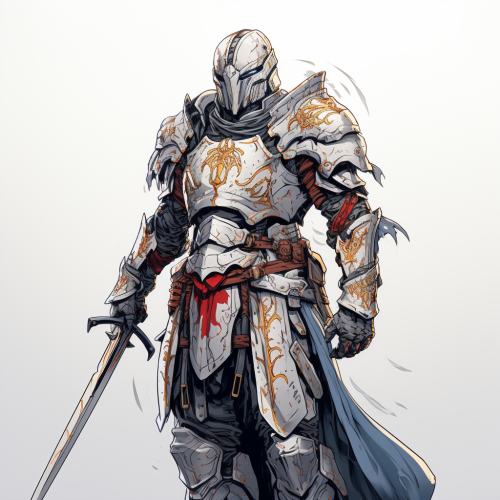 Armoured knight wields sword in fantasy art