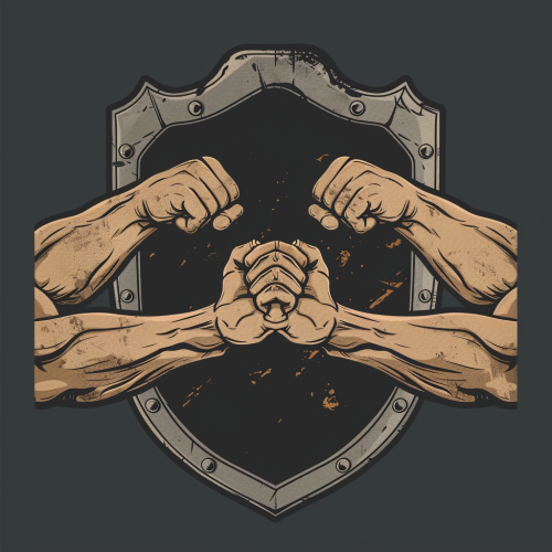 Armwrestling logo with iron shield background