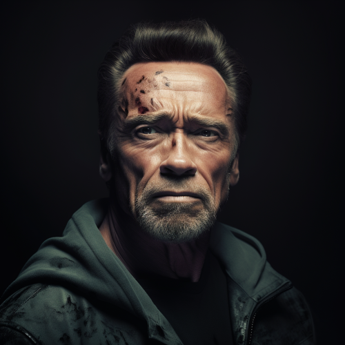 Arnold Schwarzenegger sad looking camera