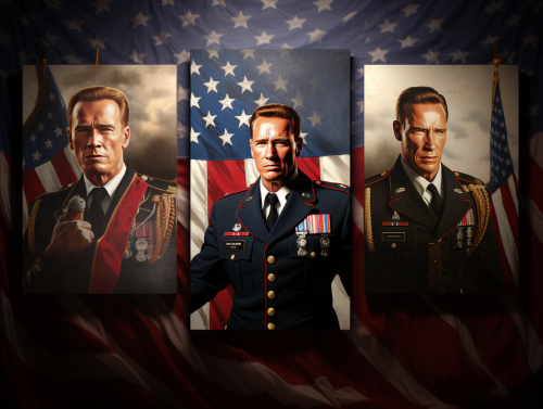 Arnold Schwarzenegger in Historical Patriotic Luxury Wall Hanging