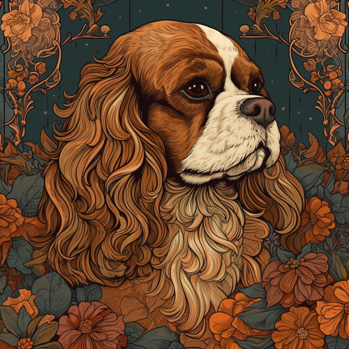 Detailed Art Nouveau Portrait of King Charles Cavalier Spaniel