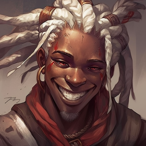 Dark-skinned male with dreadlocks laughing