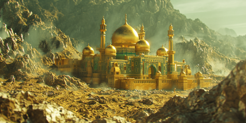 Golden sculptures in Ashgabat, Beksinski-style Golden sculptures in Ashgabat, Beksinski-style