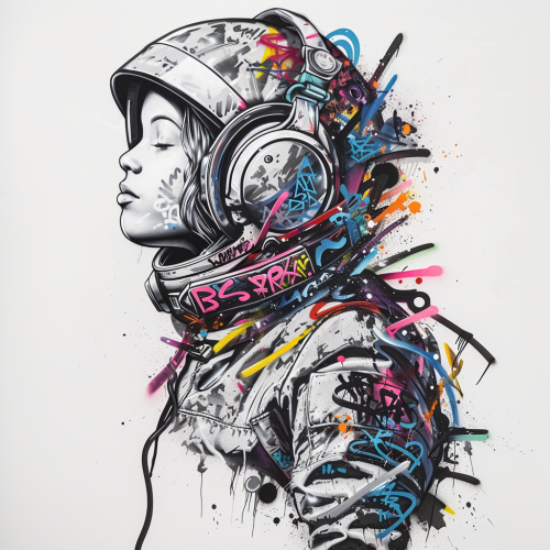 Astronaut Wearing Headphones Wildstyle Graffiti ALT text image