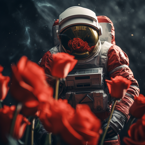 Astronaut holding red giant peony Turkish flag Astronaut holding red giant peony Turkish flag