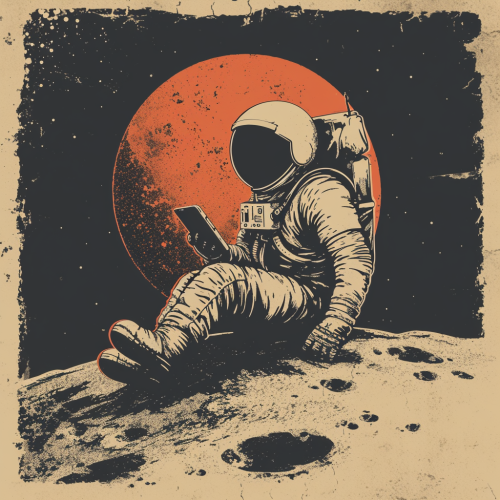 Astronaut on Moon with Cellphone Vintage Style