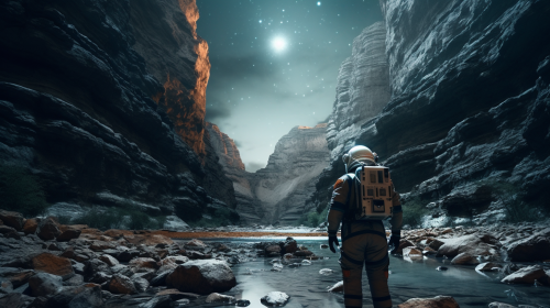 Astronaut in Canyon at Night