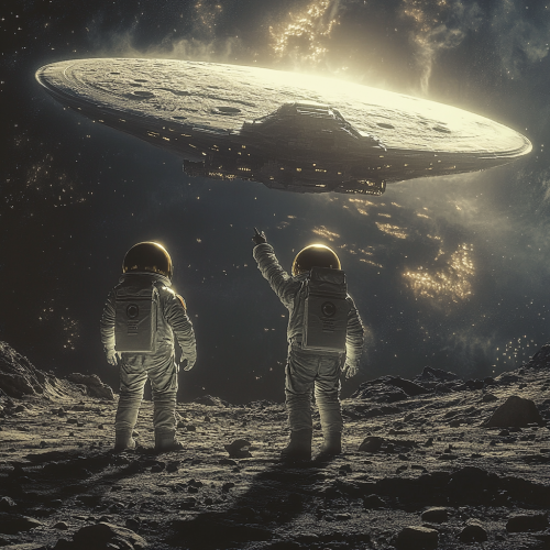 Astronauts pointing at spaceship moon Astronauts pointing at spaceship moon