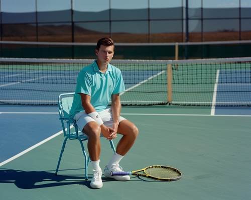 Tennis player on blue court