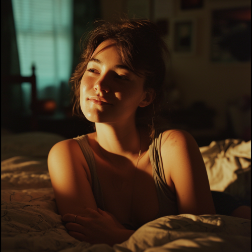 Muscular Athletic Girl Smiling at Bedtime